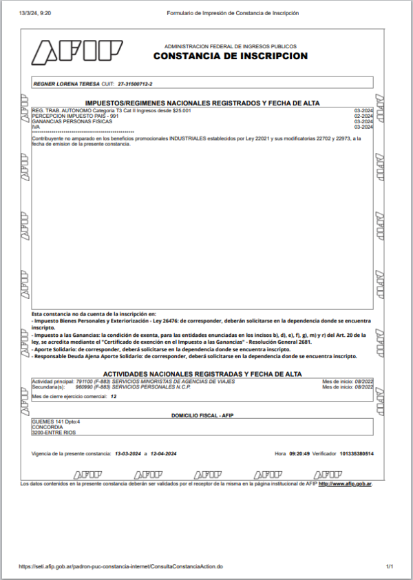 CONSTANCIA AFIP